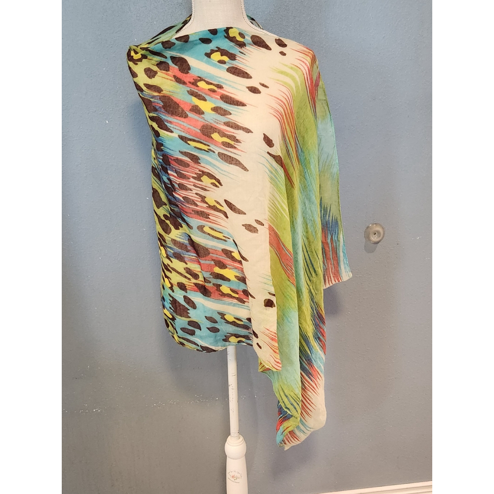 Mix & Co Neon Leopard Print Chiffon Sheer Art To Wear Kimono Wrap Reversible
